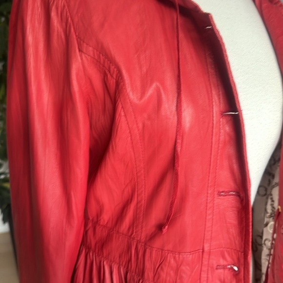 Vintage GENUINE Soft Coral Red Leather SCHAFSTALL Germany Parka Coat size 38 - Picture 12 of 16